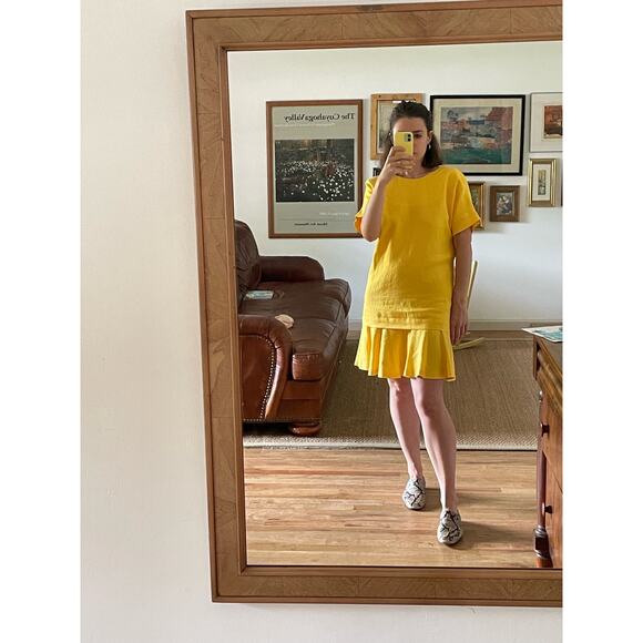 Vintage Yellow Linen 80s Back Button Dress - Picture 2 of 6